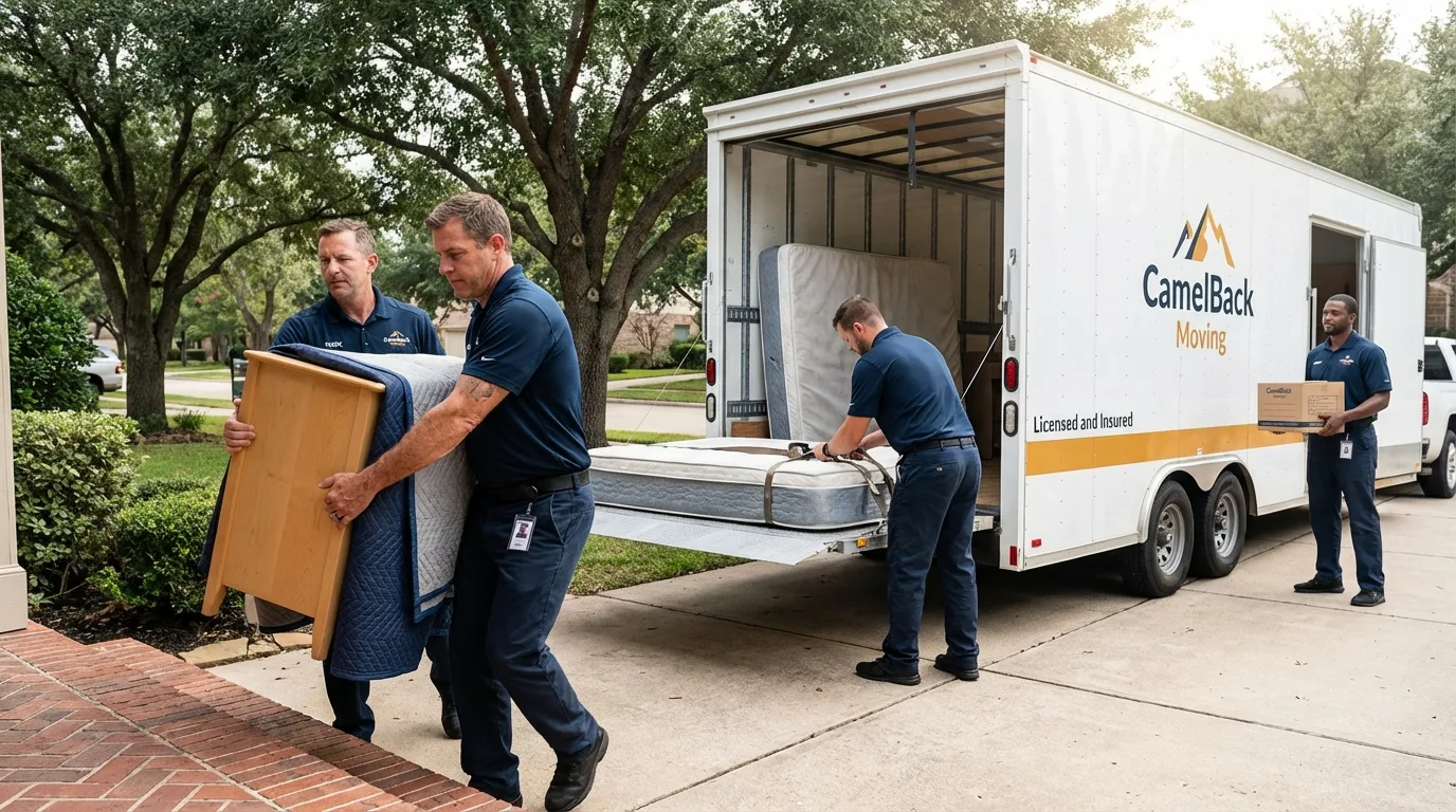 Crew loading residential truck for cross-state move from Waynesville, OH